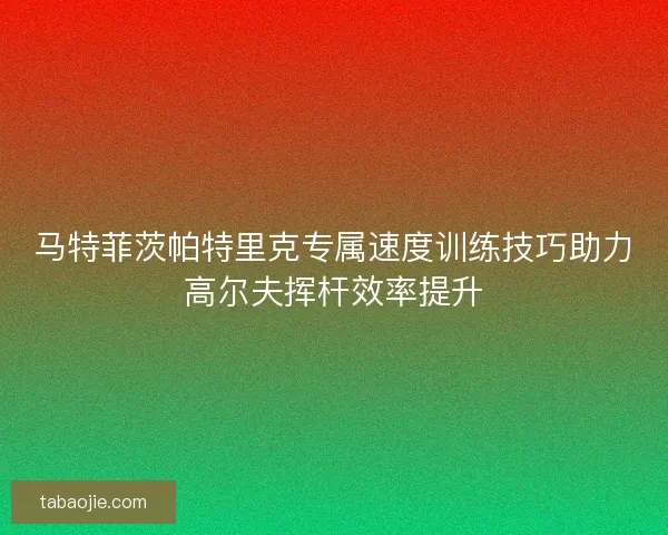马特菲茨帕特里克专属速度训练技巧助力高尔夫挥杆效率提升